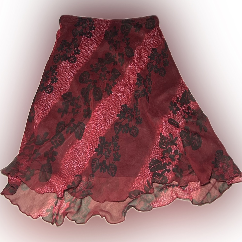 SOLD Y2K 90s grunge fairycore Mesh Overlay Skirt Silk midi  black red size M